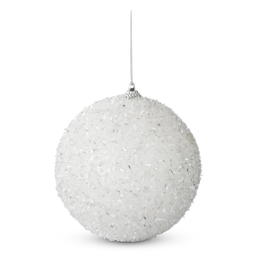 5" White Glittered Shatterproof Orn