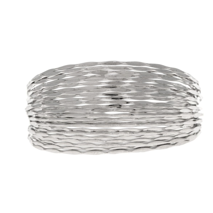 Silver Hammered Wires Wide Cuff Bracelet