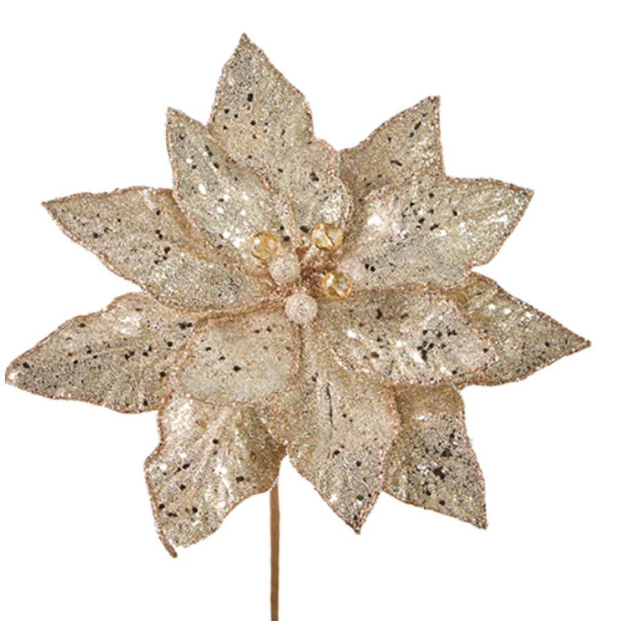 23" Champagne Glittered Poinsettia Stem