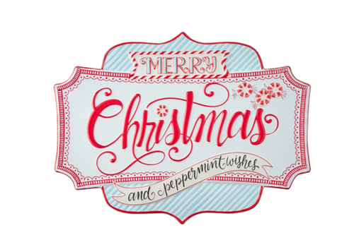  Peppermint Wishes Embossed Metal Wall Art 18" 
