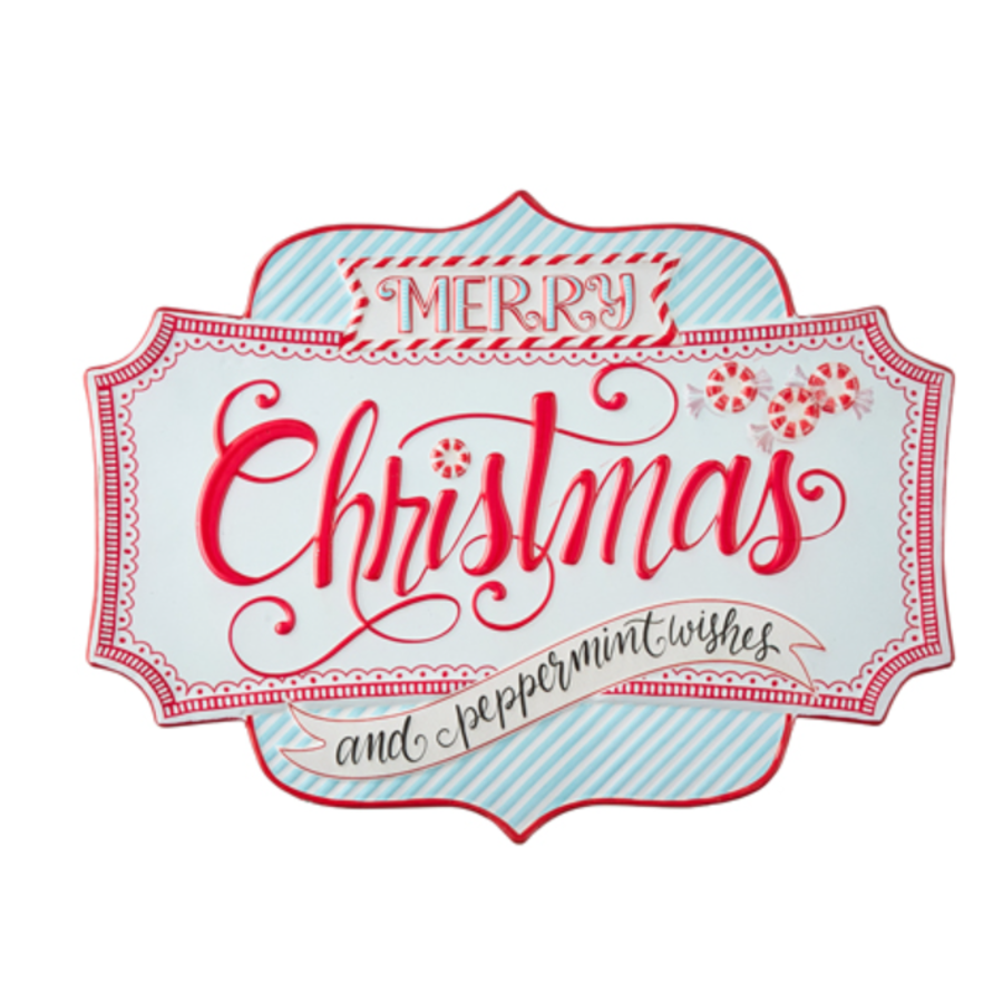 Peppermint Wishes Embossed Metal Wall Art 18"