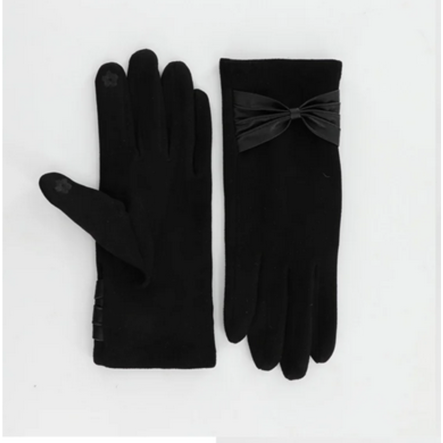 Faux Suede Bow Gloves