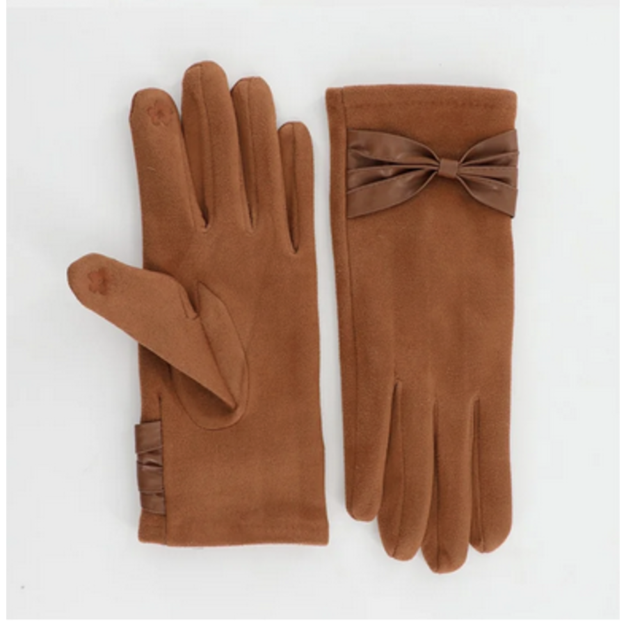 Faux Suede Bow Gloves