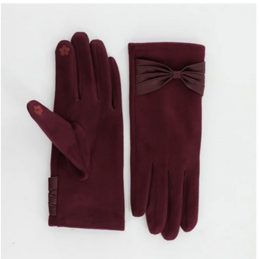Faux Suede Bow Gloves