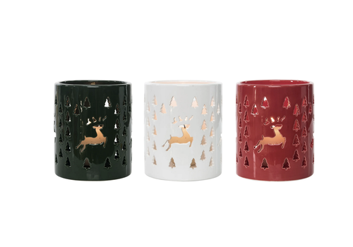  Dolomite candle holder  with Reindeer Punch Pattern 