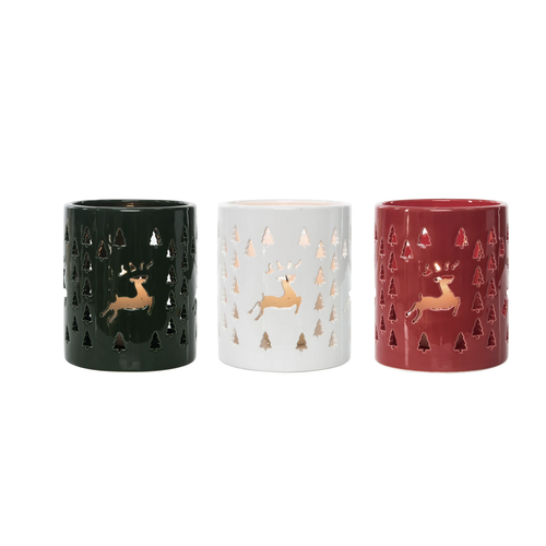  Dolomite candle holder  with Reindeer Punch Pattern 