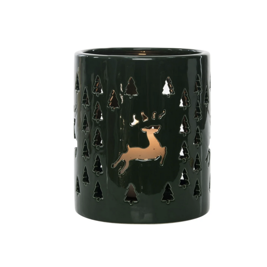 Dolomite candle holder  with Reindeer Punch Pattern