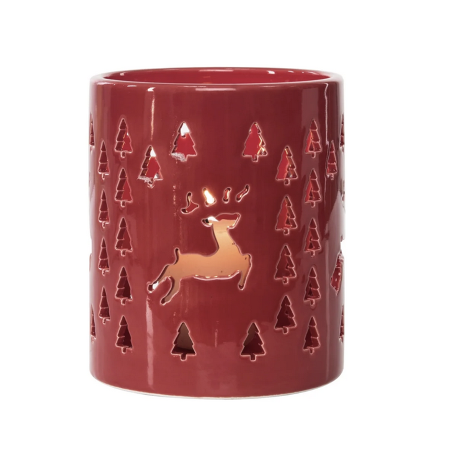 Dolomite candle holder  with Reindeer Punch Pattern
