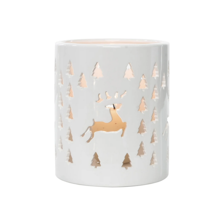 Dolomite candle holder  with Reindeer Punch Pattern
