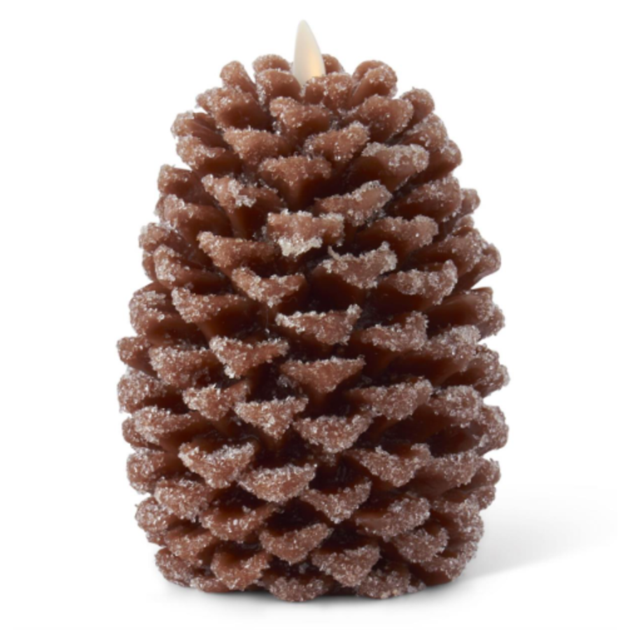 Brown Wax Snowy Pinecone Luminara