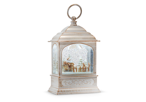  Santa and Reindeer Water Lantern Musical 8.75" 