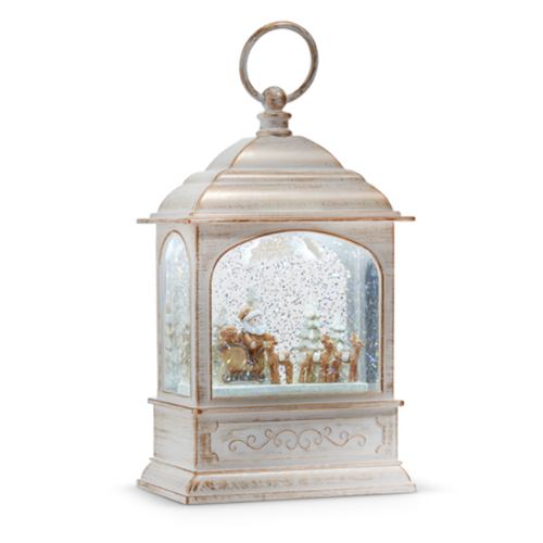  Santa and Reindeer Water Lantern Musical 8.75" 