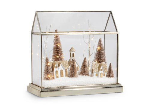  Lighted Snowy Village Terrarium 12.75" 