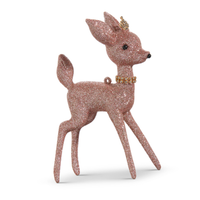 Glittered Pink Deer Ornament 6.5"