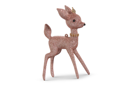  Glittered Pink Deer Ornament 6.5" 