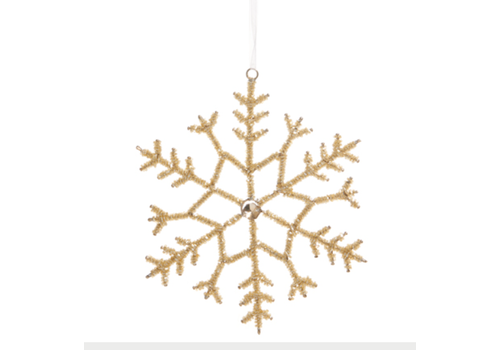  Beaded Gold Snowflake Ornament 8.5" 