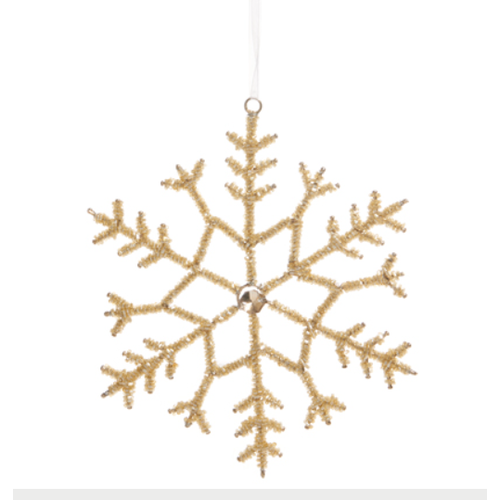  Beaded Gold Snowflake Ornament 8.5" 