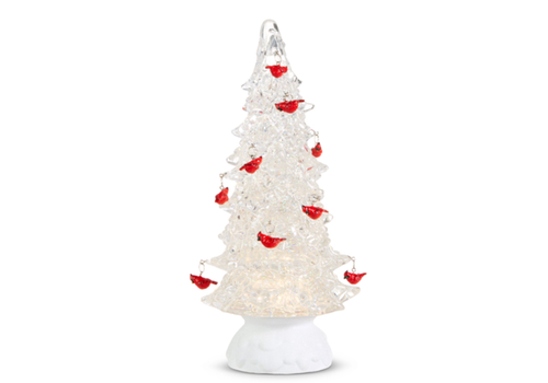  Lighted Tree w/ Cardinals & Swirling Glitter 