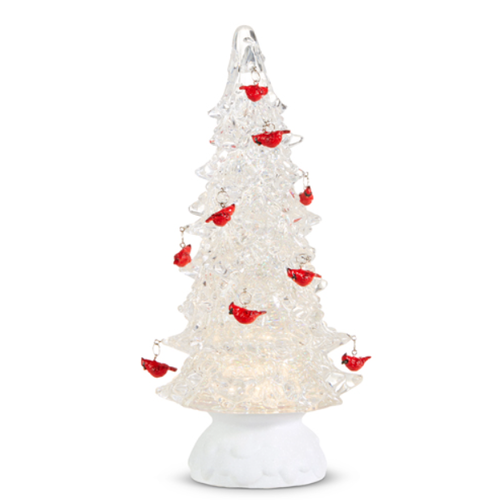  Lighted Tree w/ Cardinals & Swirling Glitter 