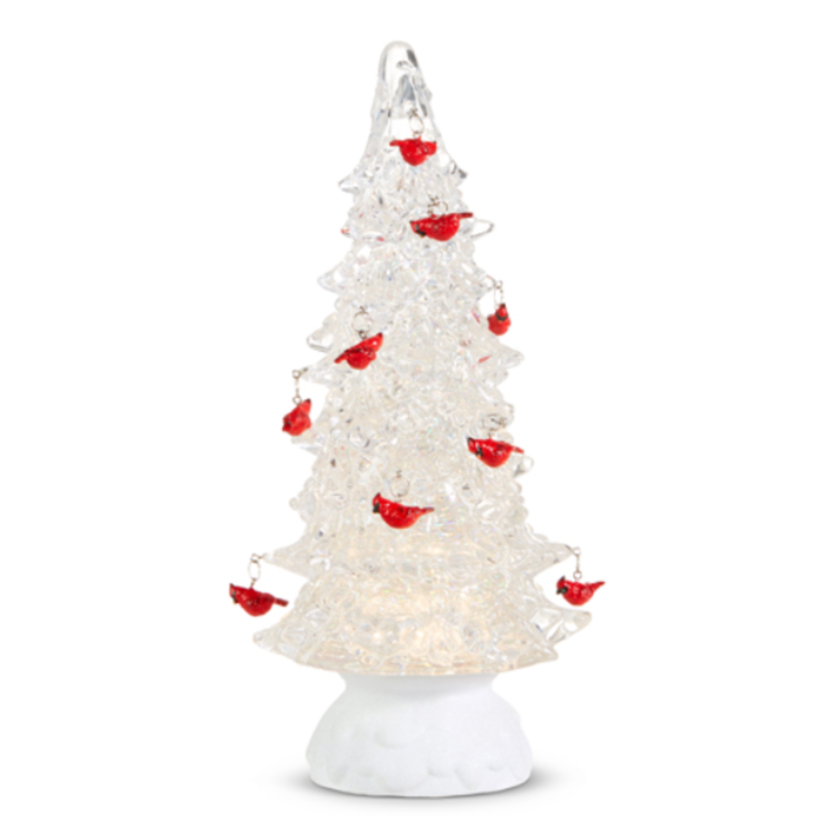 Lighted Tree w/ Cardinals & Swirling Glitter