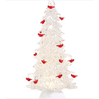 Lighted Tree w/ Cardinals & Swirling Glitter