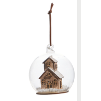 House and Chapel In Globe Ornament 4"