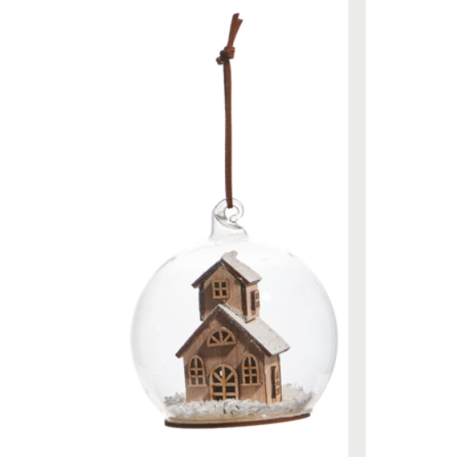 House and Chapel In Globe Ornament 4"