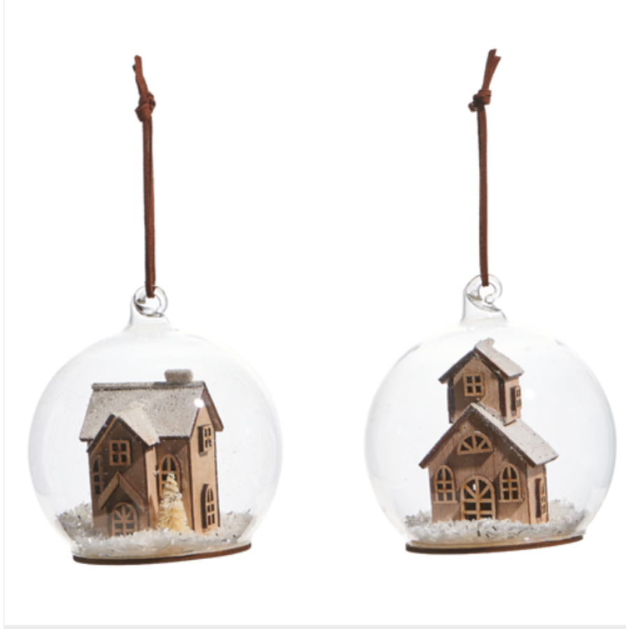 House and Chapel In Globe Ornament 4"
