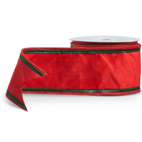 Red Velvet with Green Trim Ribbon 4"
