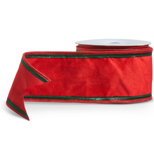  Red Velvet with Green Trim Ribbon 4" 