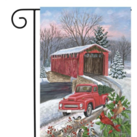Winter Covered Bridge Garden Flag