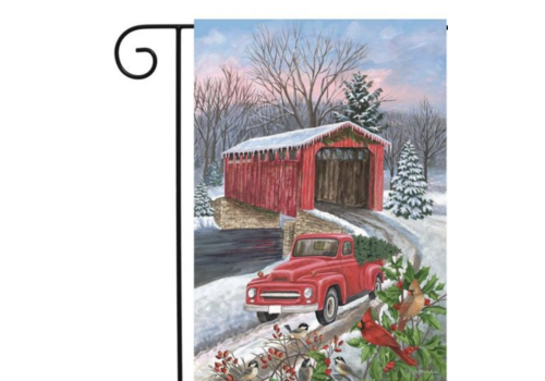  Winter Covered Bridge Garden Flag 