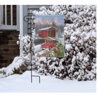 Winter Covered Bridge Garden Flag