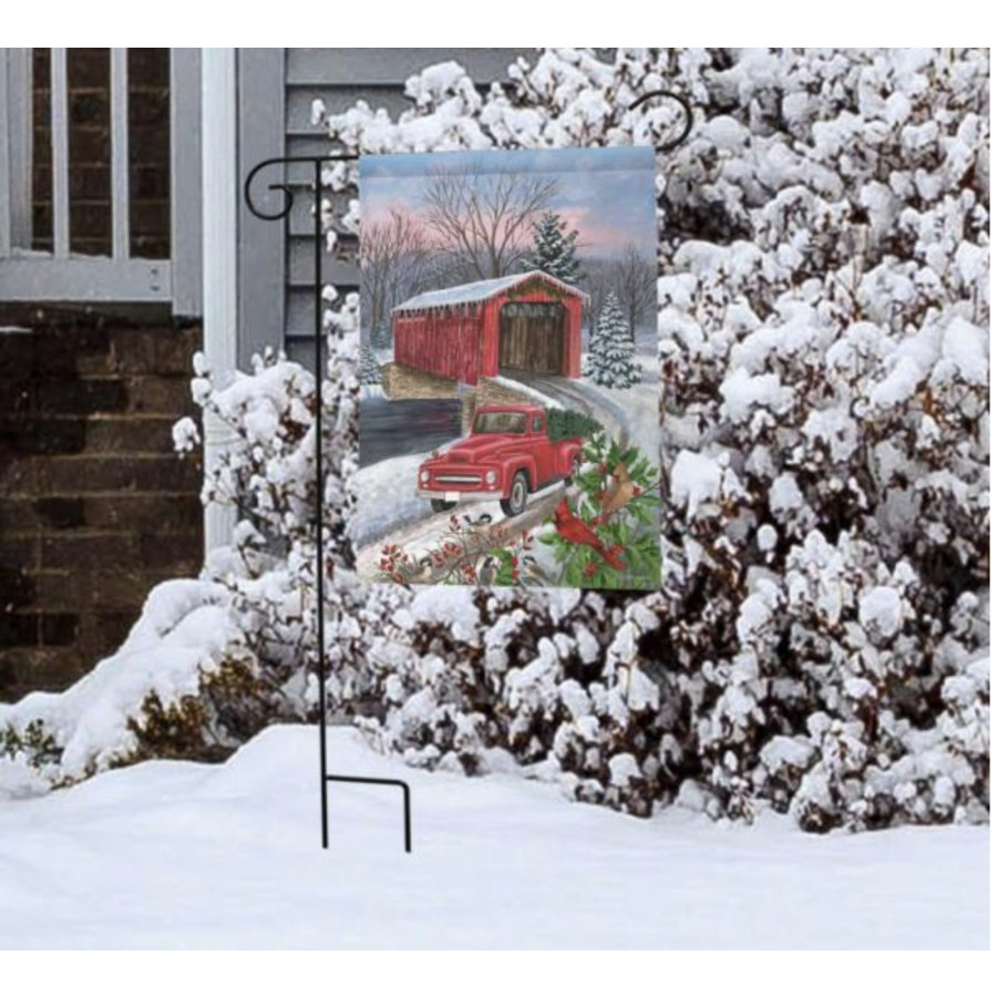 Winter Covered Bridge Garden Flag