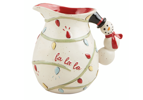  Mud Pie 80 oz. Stoneware Pitcher with  Snowman Handle 