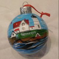 Nubble Hand Painted Glass Ball Ornament