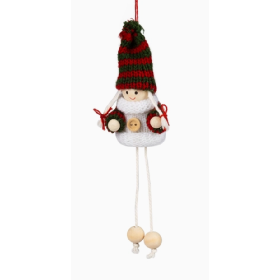 Red/Green Stripe Hat Dangly Leg Ornament