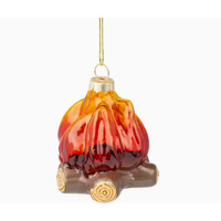Glass Flame on Log Ornament