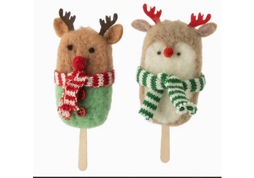  Silver Tree Home & Holiday Felt Ornament with Antlers & Scarf 