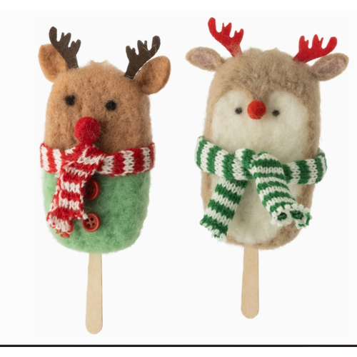  Silver Tree Home & Holiday Felt Ornament with Antlers & Scarf 