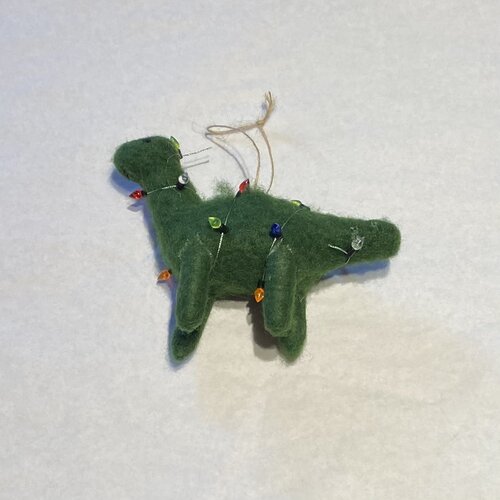  Silver Tree Home & Holiday Felt Dino with Lights Ornament 
