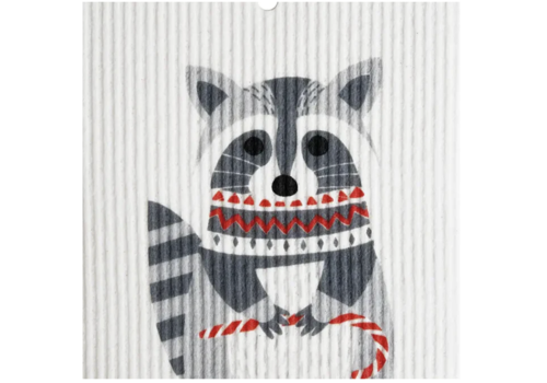  Talla Imports Raccoon with Candy Cane Swedish Wash Towel 