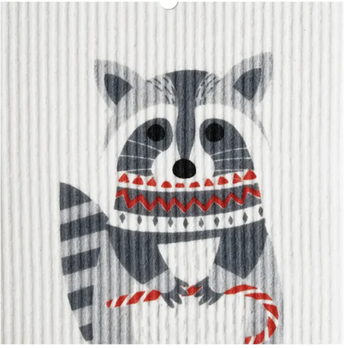  Talla Imports Raccoon with Candy Cane Swedish Wash Towel 