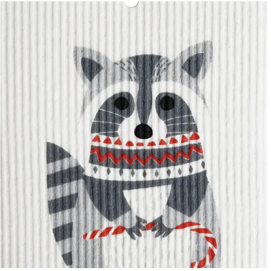 Raccoon with Candy Cane Swedish Wash Towel