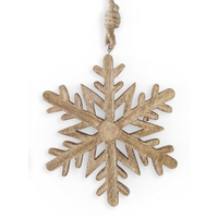 6" Mango Wood Snowflake Ornament with Jute Hanger