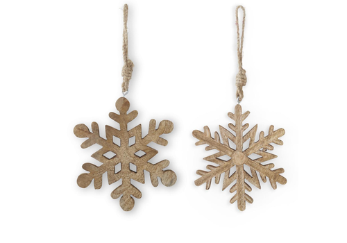  K & K Interiors Inc 6" Mango Wood Snowflake Ornament with Jute Hanger 