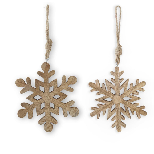  K & K Interiors Inc 6" Mango Wood Snowflake Ornament with Jute Hanger 