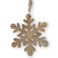 6" Mango Wood Snowflake Ornament with Jute Hanger