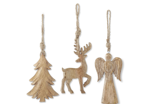  K & K Interiors Inc 6" Mango Wood Ornament with Jute Hanger 