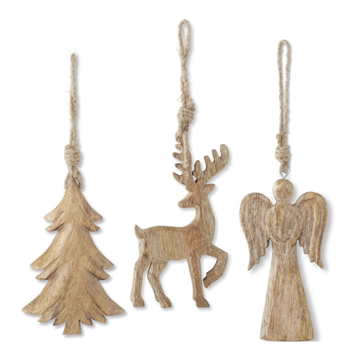  K & K Interiors Inc 6" Mango Wood Ornament with Jute Hanger 
